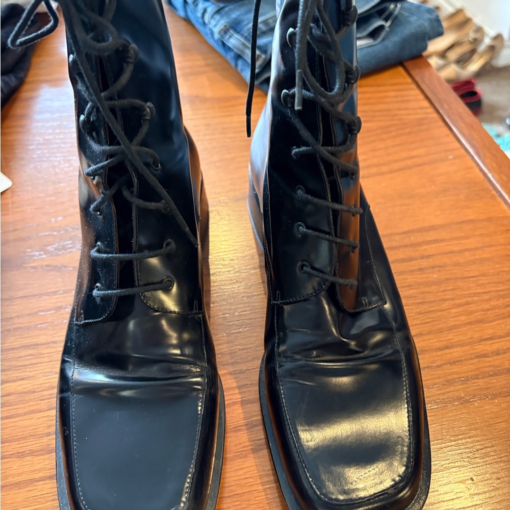 Bally Black Leather Lace-Up Boots